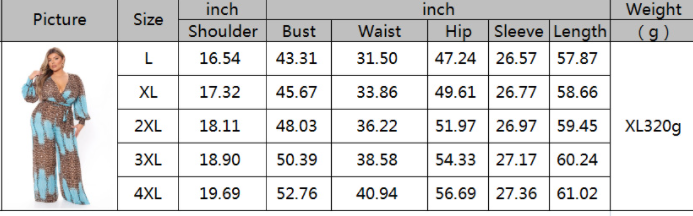 Plus Size Plus Size V neck Chiffon Jumpsuit Leopard Print Fashion Sexy Long with Belt