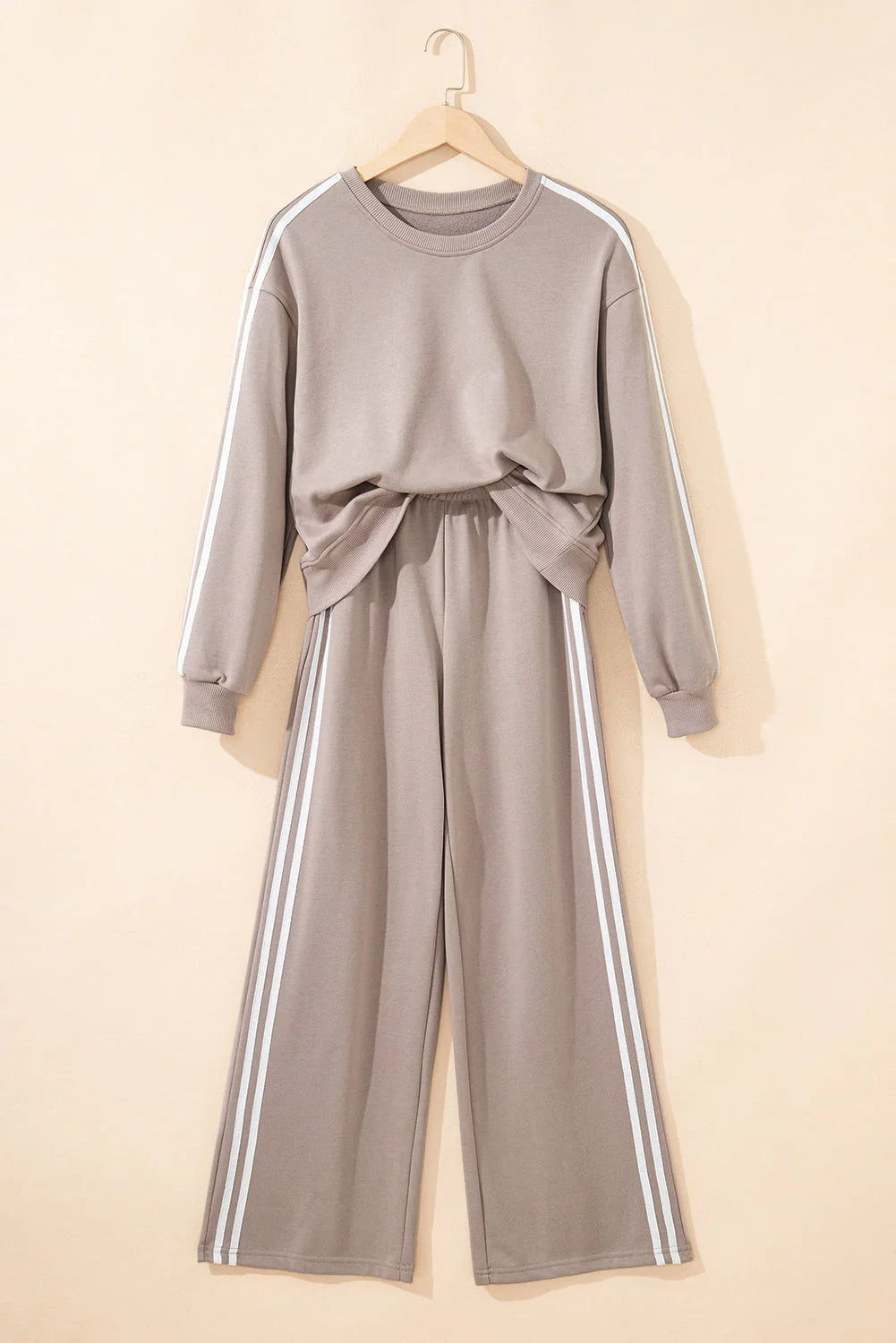 Gray Morn Varsity Striped Detail Crewneck Pullover Two Piece Outfit