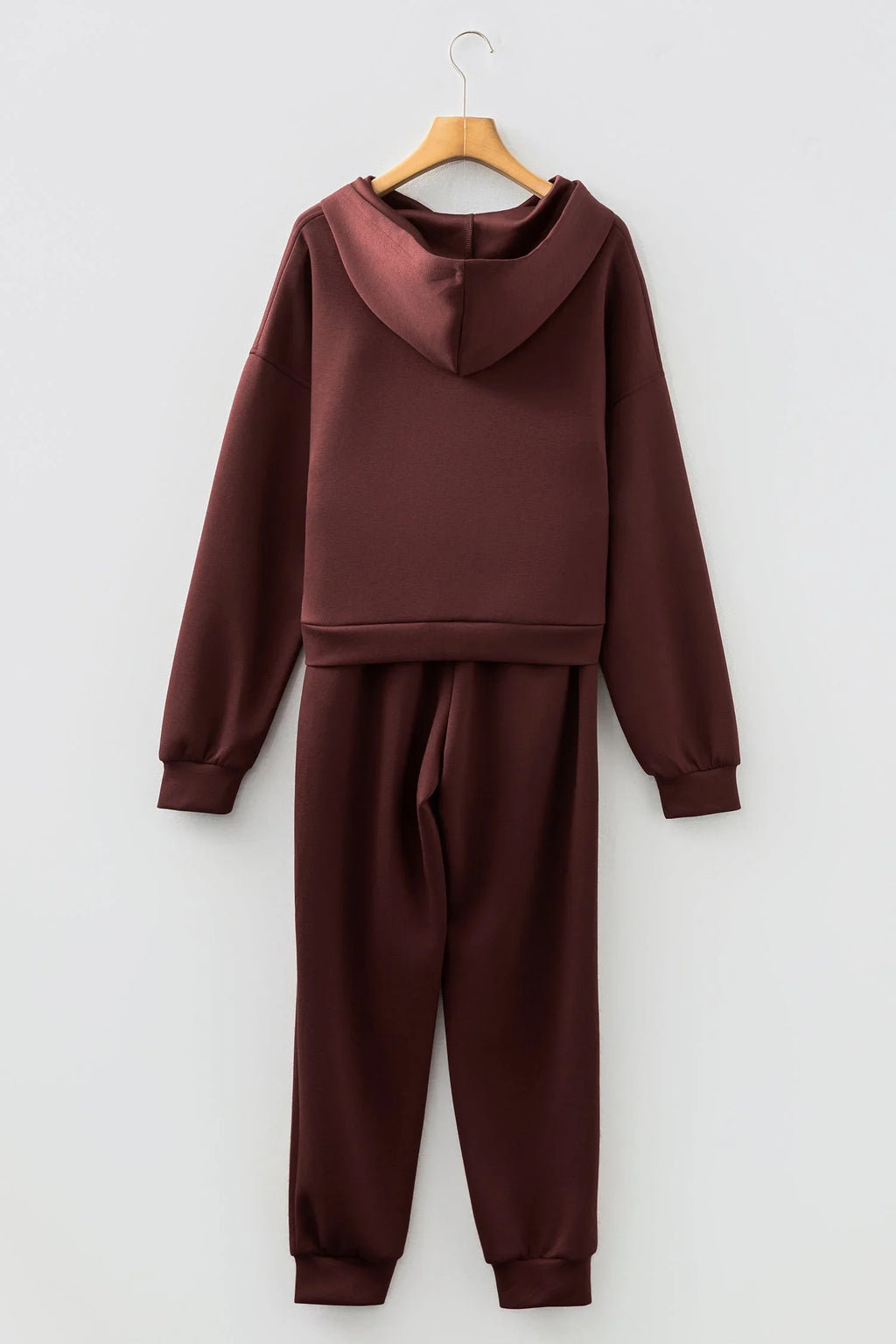 Chicory Coffee Button Drawstring Cropped Hoodie Jogger Set