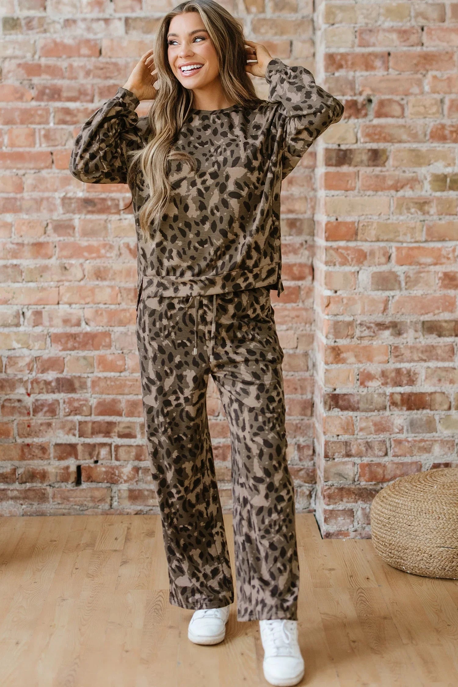 Milagros Leopard Patchwork And Drawstring Two Piece Sets