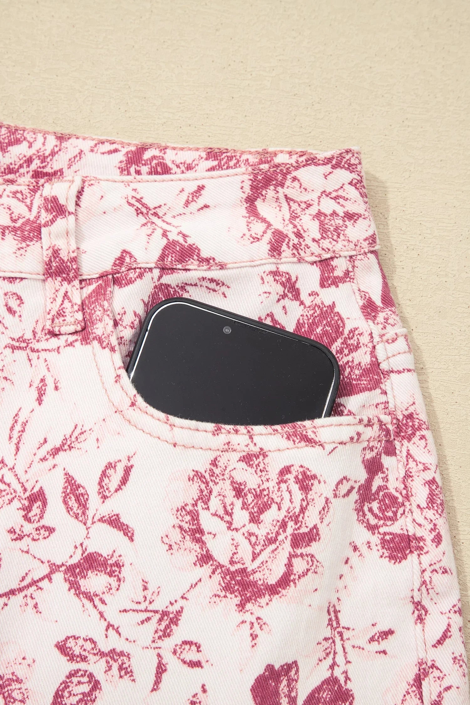 Floral Denim High Waist Pants