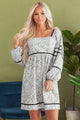 Kelly Gray Floral Print Open Back Balloon Sleeve Square Neck Mini Dress