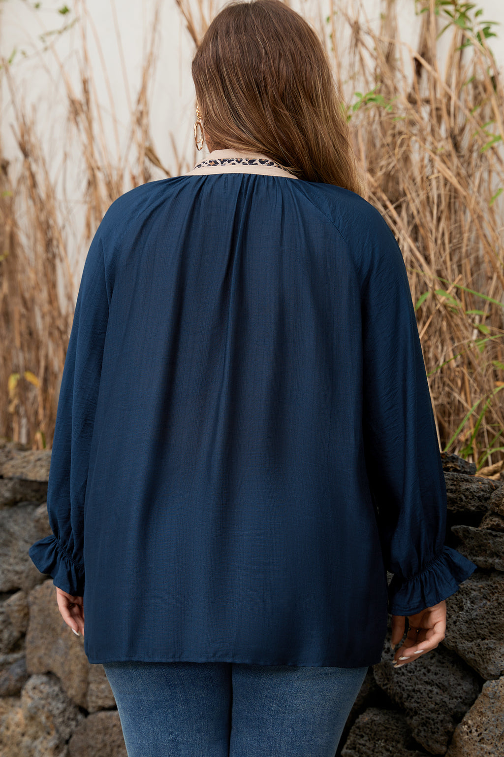 Contrast  Patchwork Collar Long Flounce