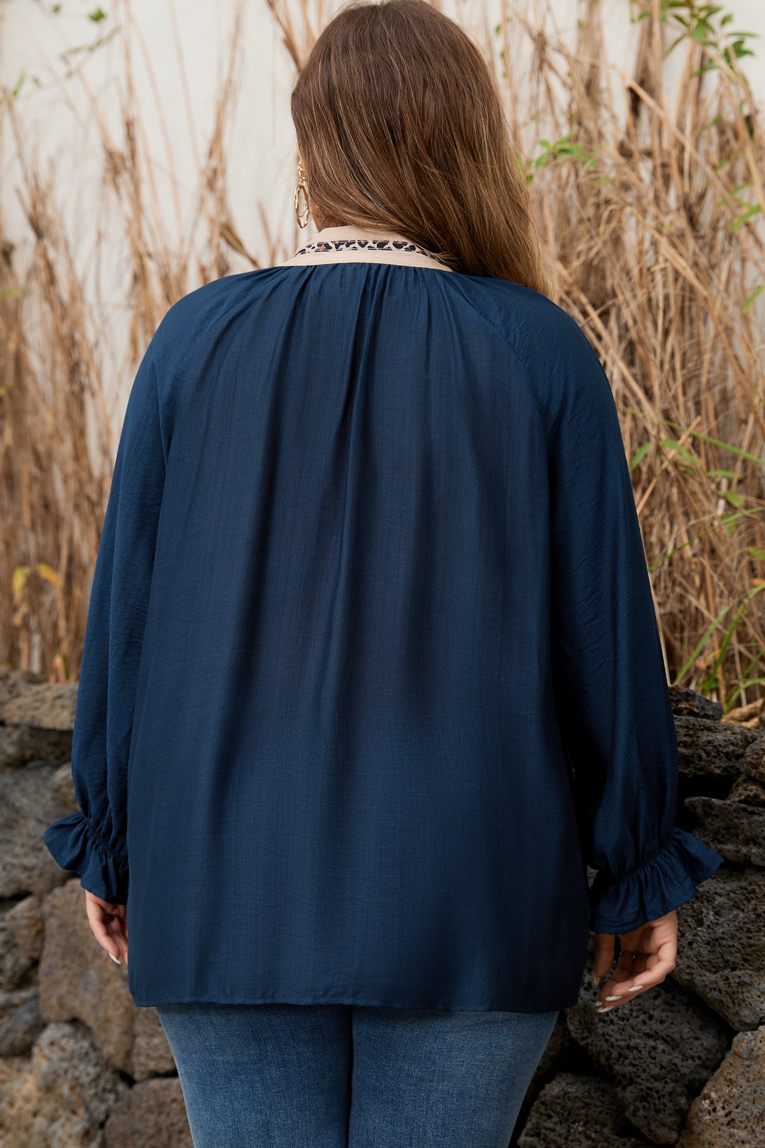 Contrast  Patchwork Collar Long Flounce