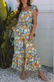 East Harlem Yellow Floral Allover Print Shirred Cut Out High Waist Jumpsuit