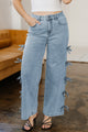 Winley Beau Blue Bow Knot Side Detail Straight Leg Loose Jeans