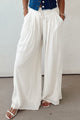 Violeta White Solid Drop Waist Pleated Wide Leg Casual Pants