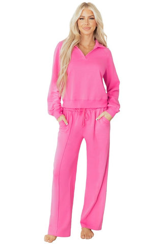 Kayli Solid Collared Central Seam Two Piece Sets