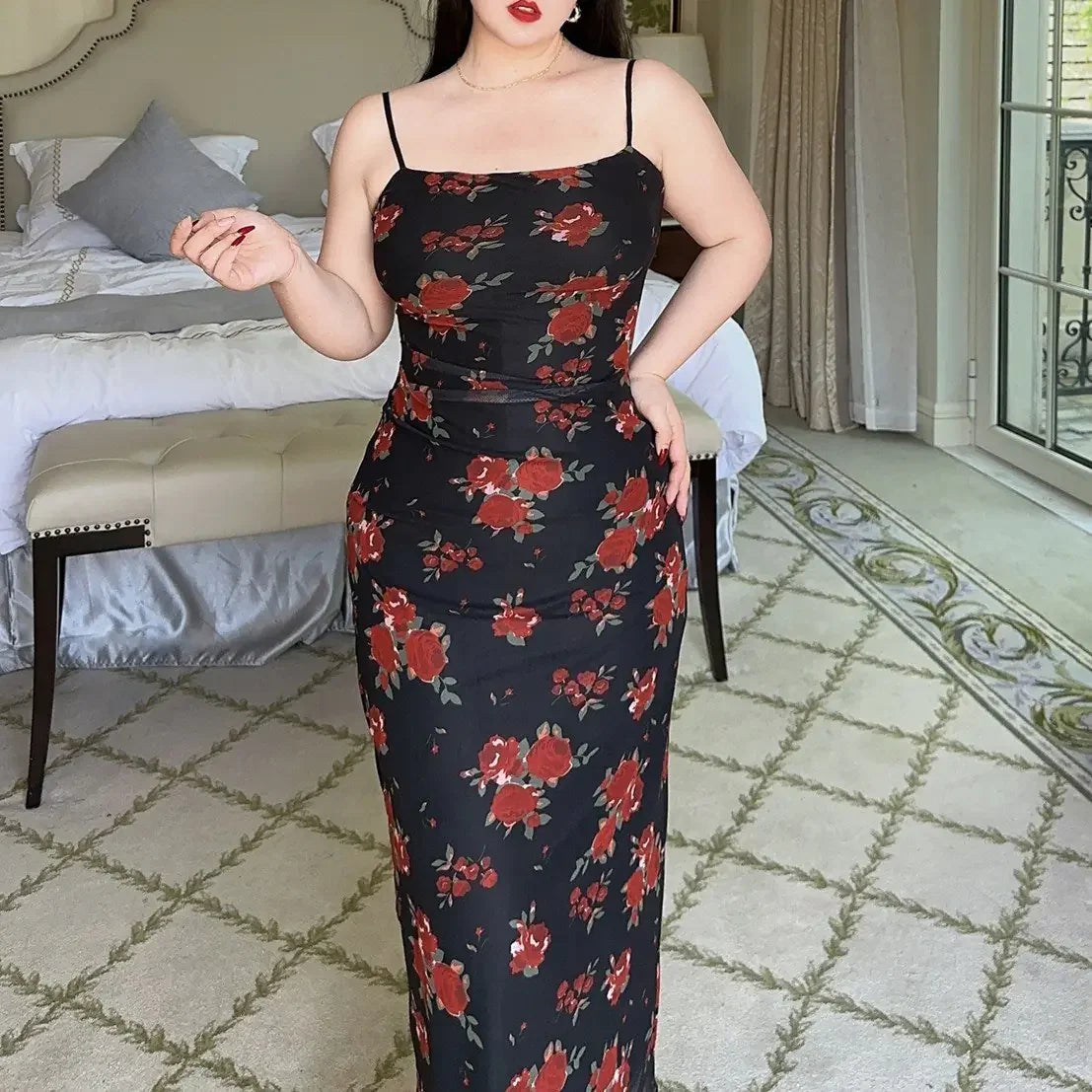 French Rose Mesh Hanging Dress