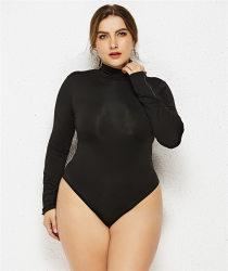 Plus Size Women Clothing Sexy Bottoming Shirt Solid Color Turtleneck Long Sleeve Triangle Tight Jumpsuit