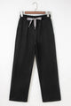Hellen Black Fleece Lined Leopard Drawstring Elastic Waist Solid Pants