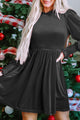 Kerrie Black Frilled Neck Smocked Bodice Velvet Dress
