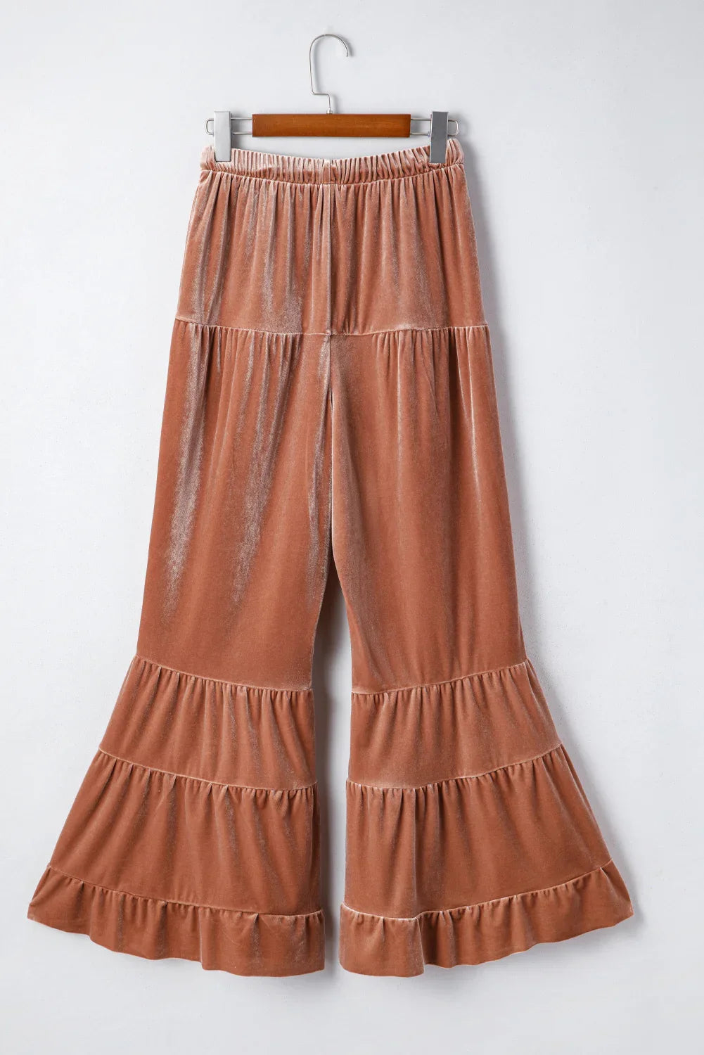 Glunel Straw Yellow Mineral Wash Lace-up High Waist Tiered Bell Bottom Pants