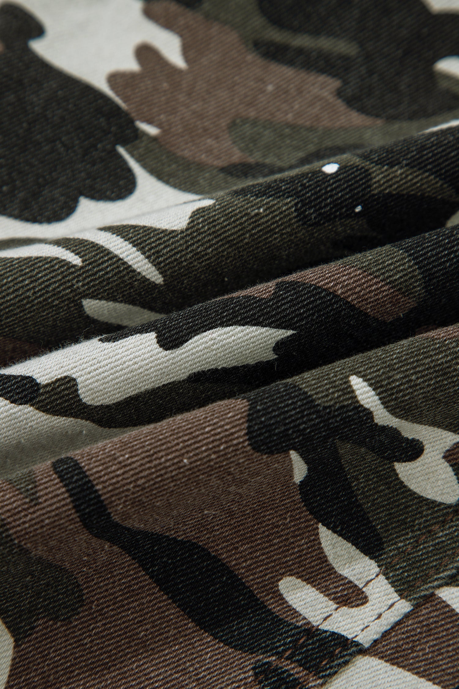 Camo Splatter Distressed Tie Waist Denim Pants