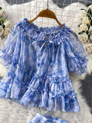 Amelia Floral Print Ruffle Hem Two Piece Sets