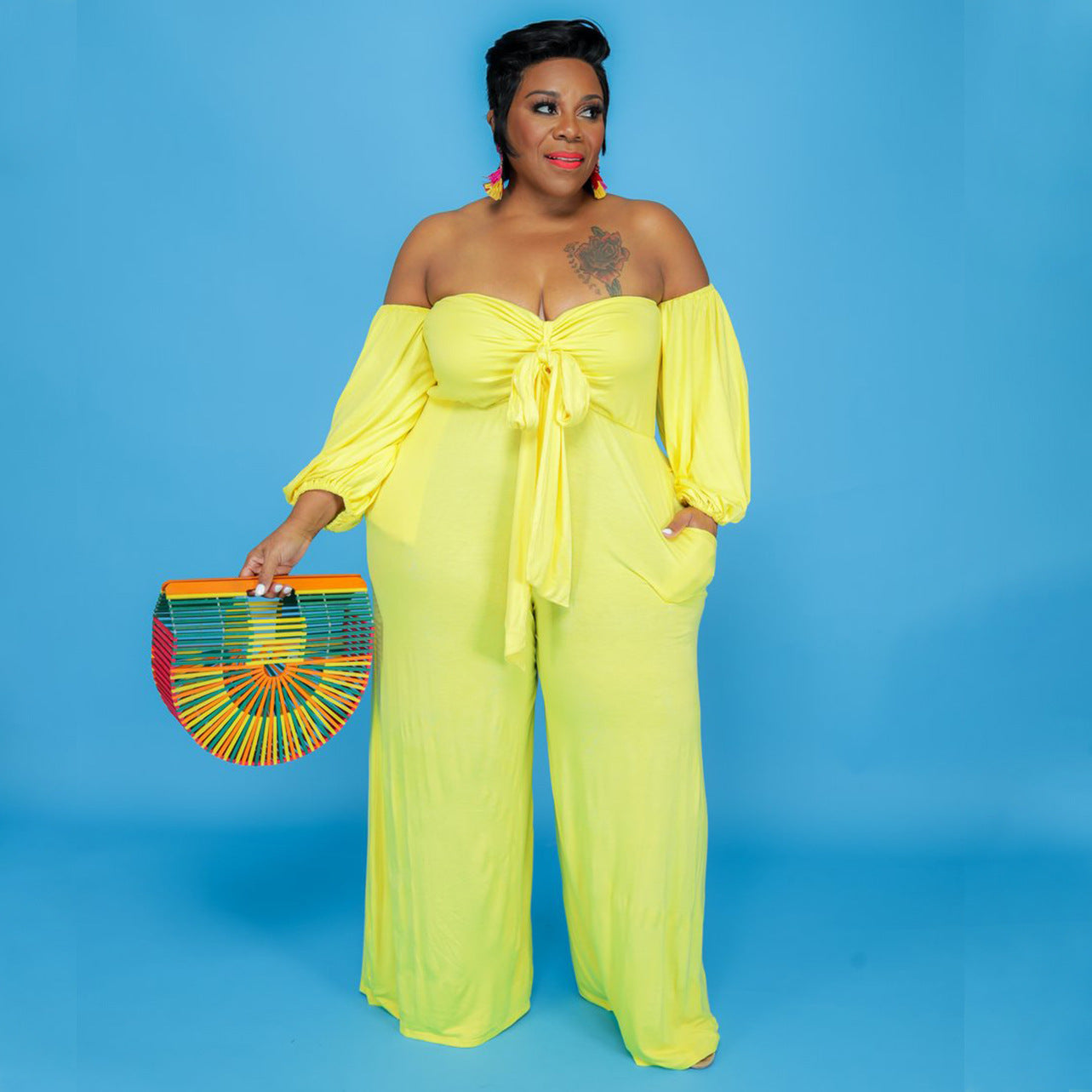 Plus Size Sexy Tube Solid Color Jumpsuit Wide jumpsuit