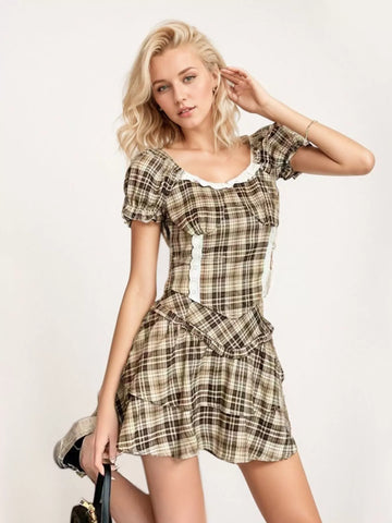 Alondra Plaid Puff Sleeve Two Piece Sets