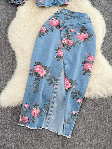Ali Floral Print Sweetheart Neck Two Piece Sets