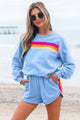 Isira Beau Blue Accent Pullover and Shorts Two Piece Casual Set