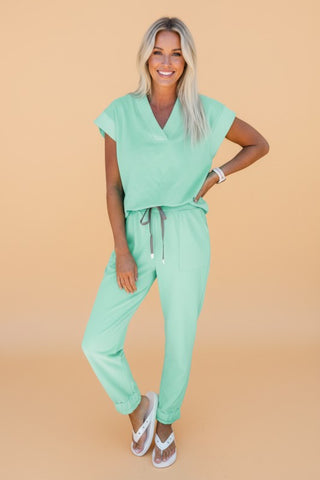 Rita Solid V-Neck Drawstring Two Piece Sets