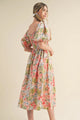 Brooklyn Apricot Pink Floral Smocked Bust Bubble Short Sleeve Maxi Dress