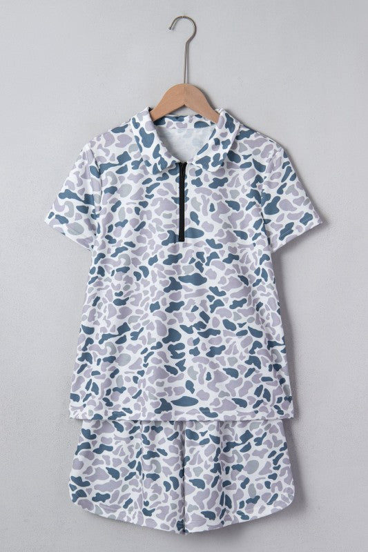 Camila Abstract Camo Polo Collar Two Piece Sets