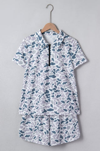 Camila Abstract Camo Polo Collar Two Piece Sets