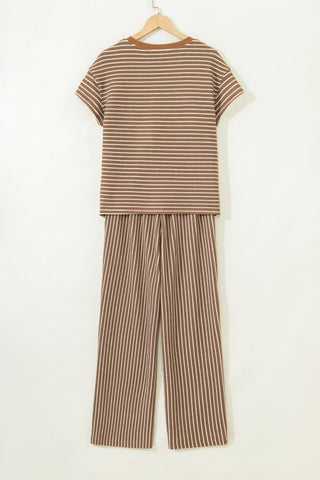 Alicia Stripe Crew Neck Two Piece Sets
