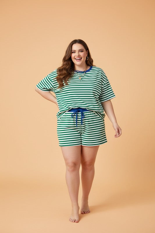 Estela Plus Size Stripe Boxy Two Piece Sets