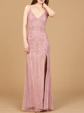 Fitted Mermaid Beaded Lace-up Dress with Slit