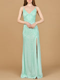 Elegant Fitted Mermaid Beaded Lace-up Dress with Slit