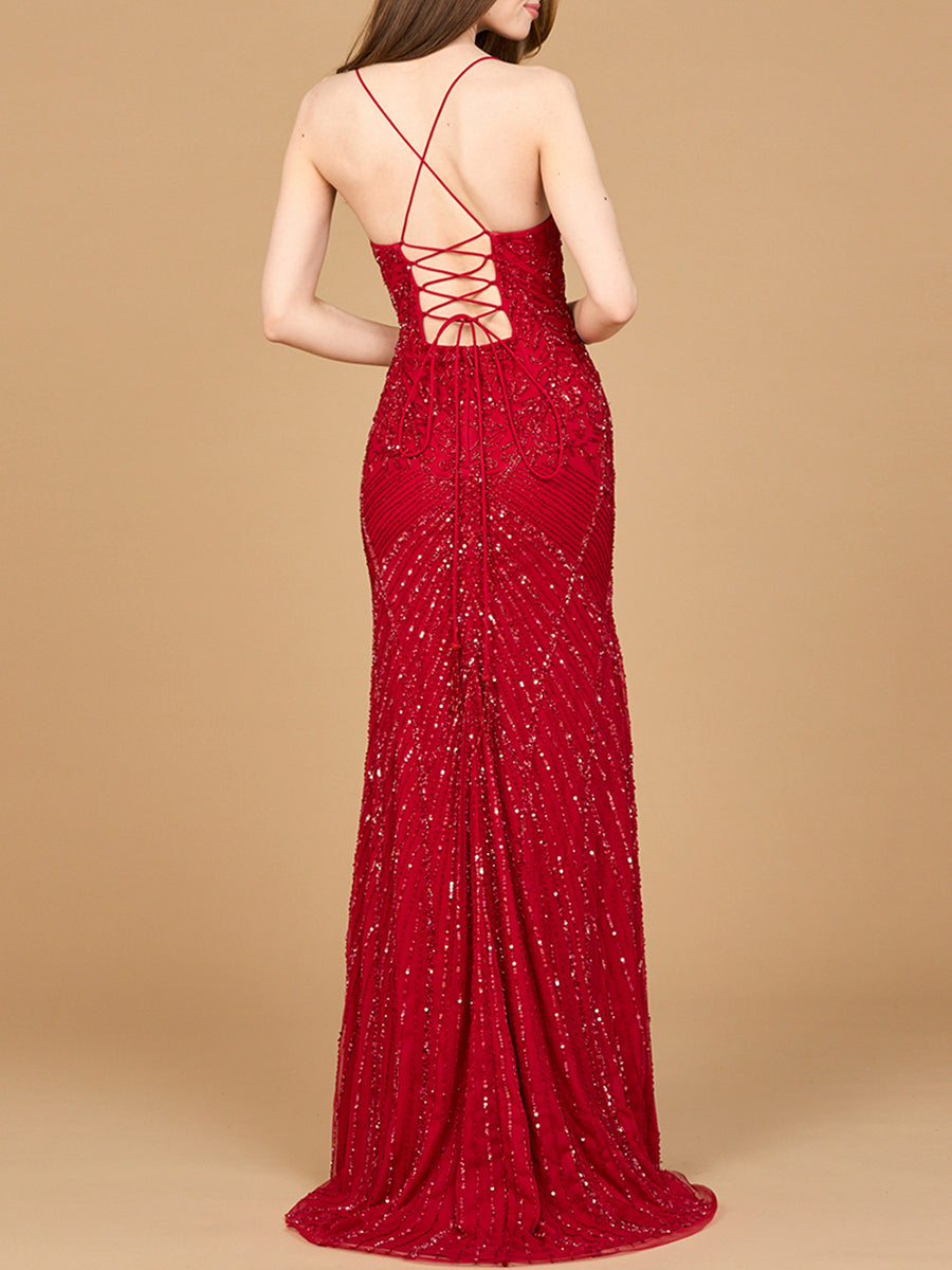 Turn Heads Lace Up Open Back Beaded Dress