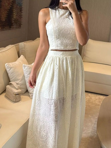 Manuela Eyelet Crop Maxi Two Piece Sets