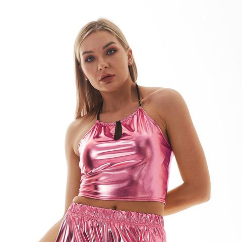 Women Neck Sexy Backless Metal Leather Vest