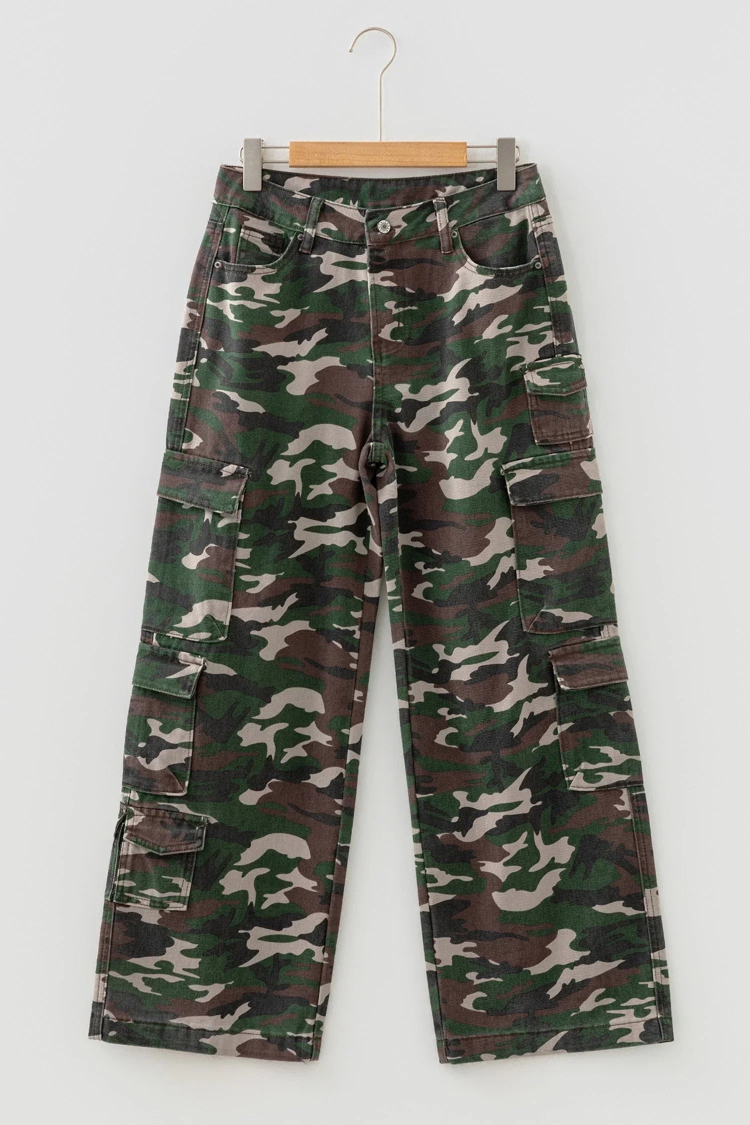 Camo Denim Cargo Wide Leg Pants