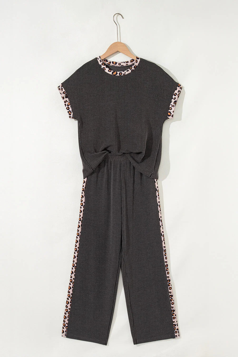 Ana Leopard Patchwork Corded Knit Two Piece Sets