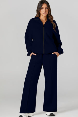 Belen Solid Zip-Up Drawstring Two Piece Sets