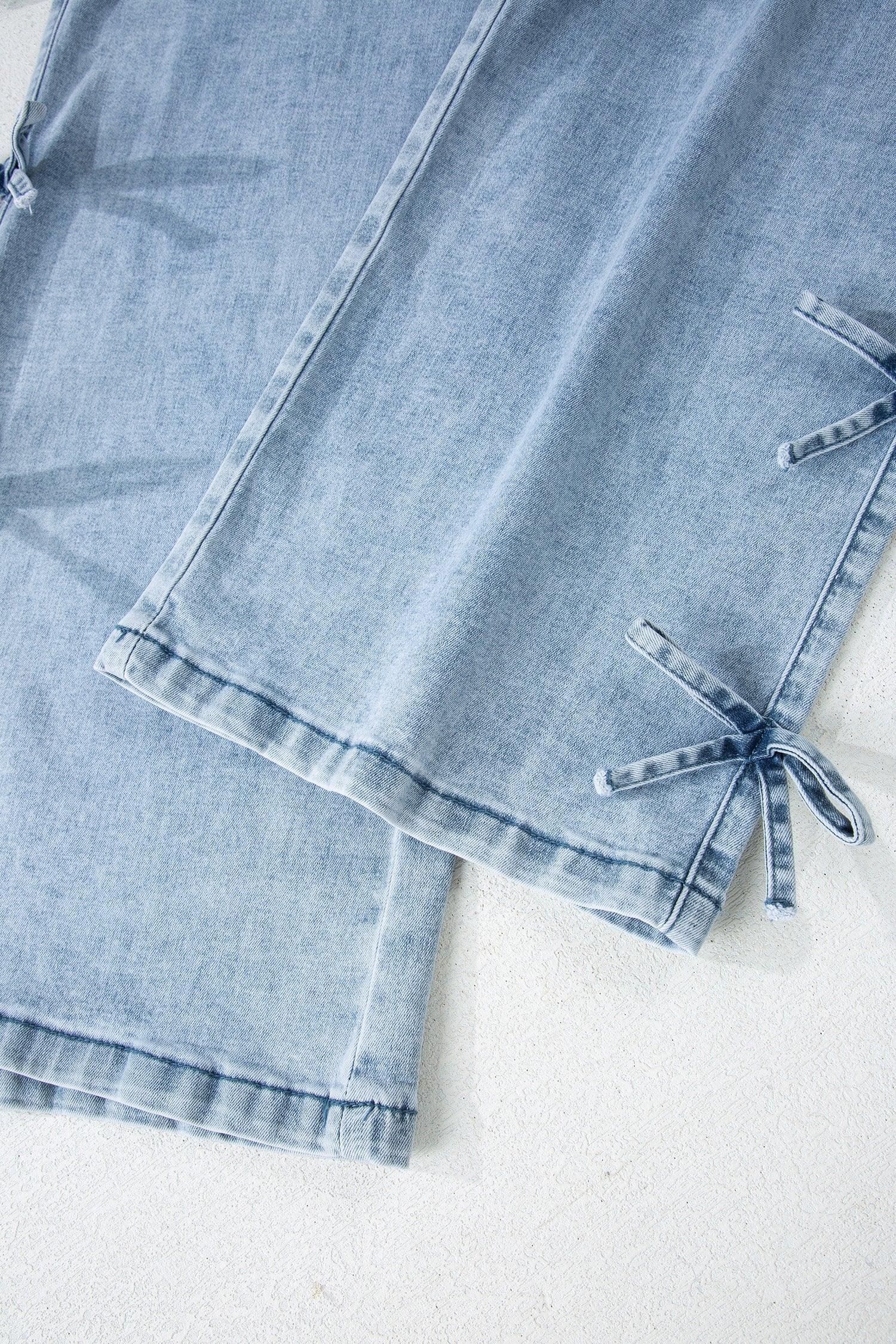 Beau Blue Bow Knot Side Detail Straight Leg Loose Jeans