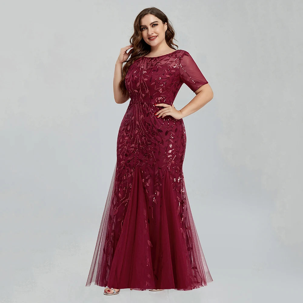 Creek Mountain Plus Size Sequin Mesh Mermaid Slim Evening Dress