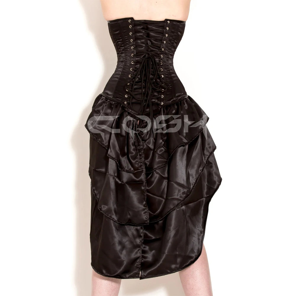 Spring Valley Gothic Black Satin Breathable Overbust Steel Boned Corset Mini Dress