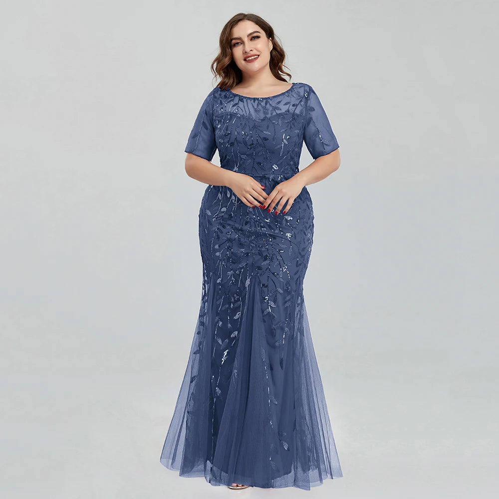 Creek Mountain Plus Size Sequin Mesh Mermaid Slim Evening Dress