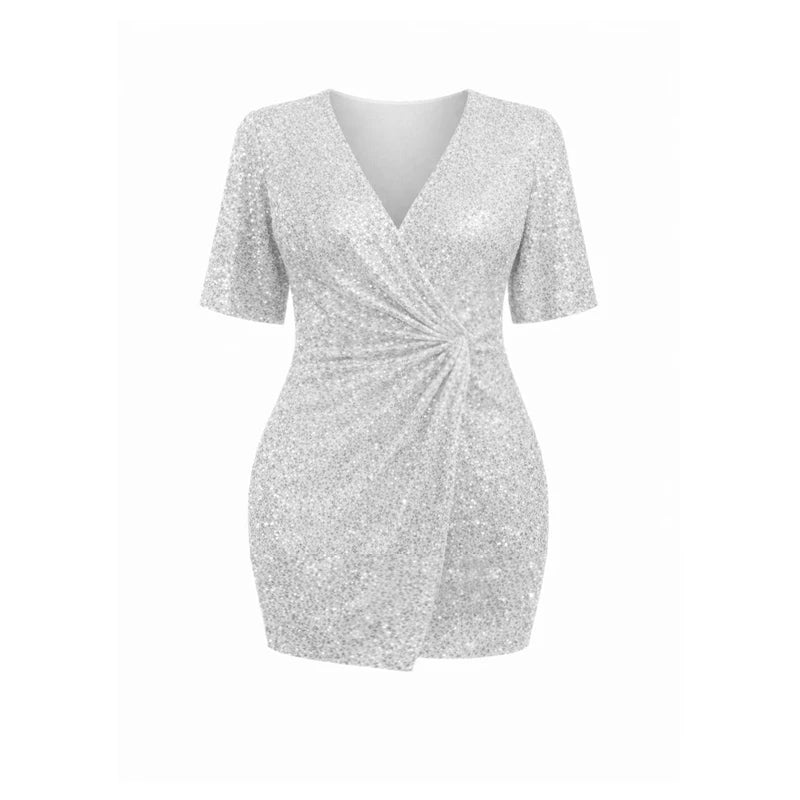 Toms River Plus Size Silver Sequin Open Back Sparkly Lounge Sexy Bodycon Dress