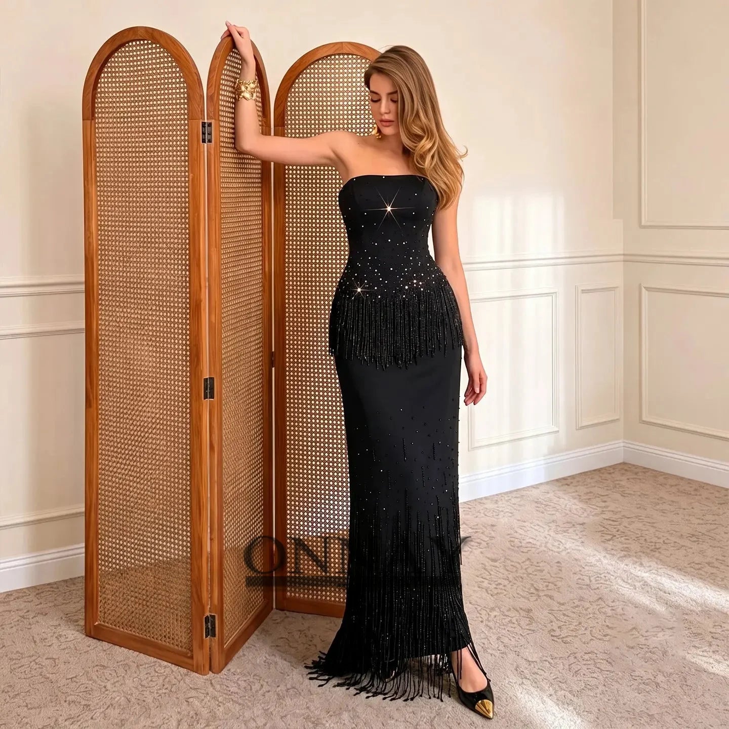 La Habana Classic Dubai Tassel Strapless Beads  Evening Dresses