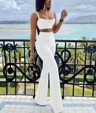 Wallingford Low cut Strap Bra High Waist Flare Two Piece Bandage Set