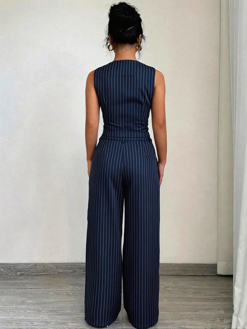Hilda Outfit Button Front Vest And Straight Two Piece Sets