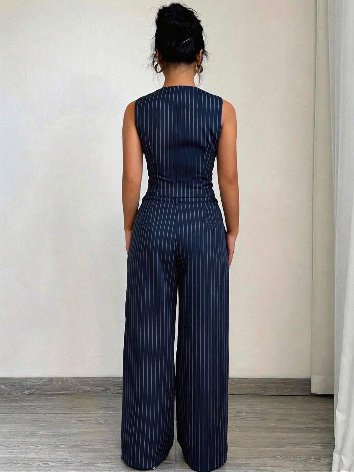 Hilda Outfit Button Front Vest And Straight Two Piece Sets