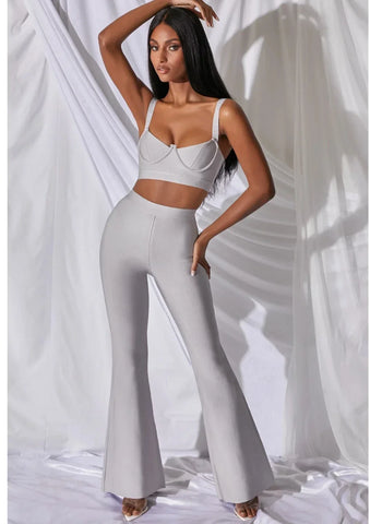 Wallingford Low cut Strap Bra High Waist Flare Two Piece Bandage Set