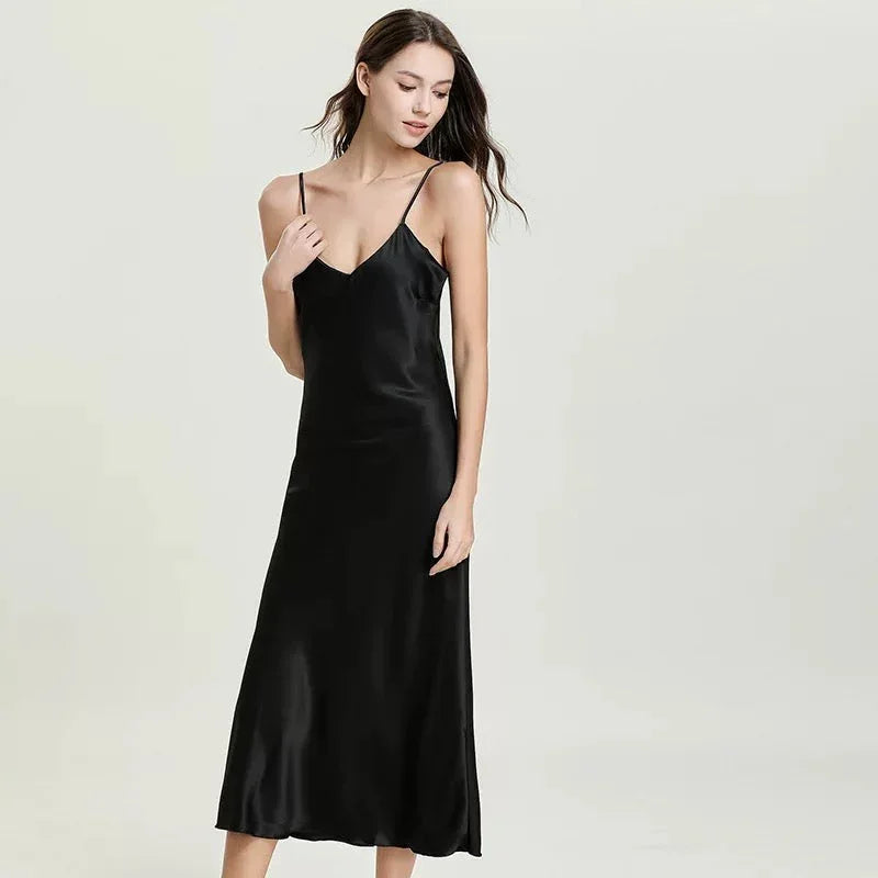 Silky Elegant Night Dress long Slips Multicolors - Tea length