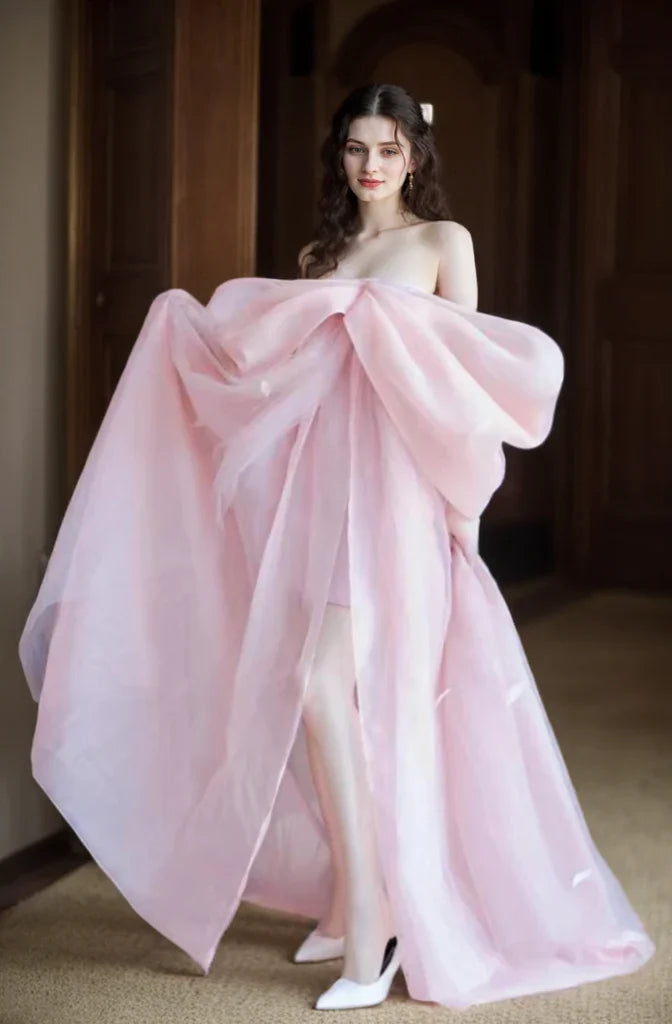 Blush Pink Sheer Bow-Tie Robe – Romantic Elegance