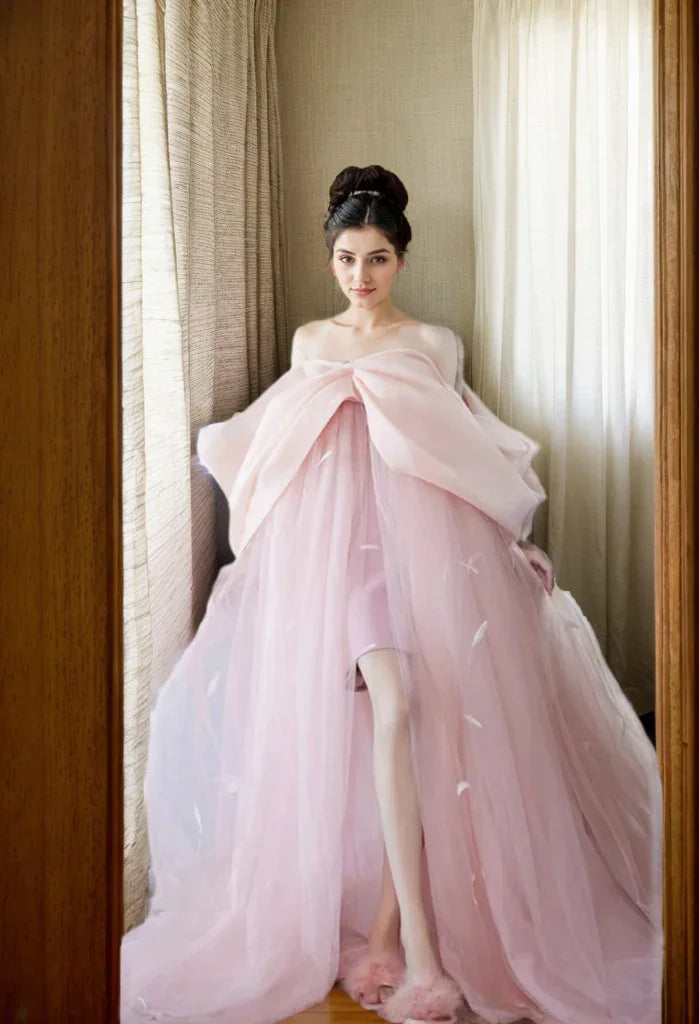 Blush Pink Sheer Bow-Tie Robe – Romantic Elegance
